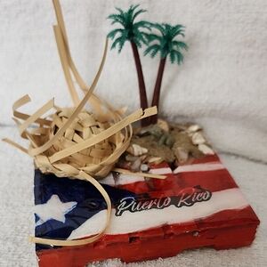 Puerto Rico Flag Pava Souvenir with Palm Trees And Coqui